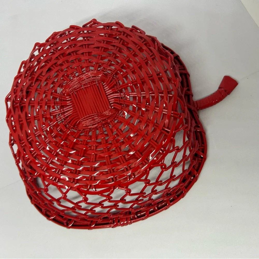 Bright Red Enamel‎ Metal Woven Apple Shaped Basket